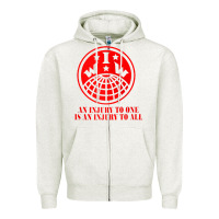 Oatmeal Heather iww injury one is injury to all front and back red zip hoodie Zipper Hoodie - linhVisuals
