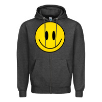 Charcoal Heather retro happy vibe smiley face happy face graphic sweatshirt Zipper Hoodie - linhVisuals