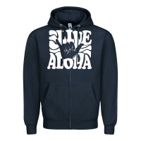 Navy vintage live aloha state hawaiian islands shaka hawaii maui pullover h Zipper Hoodie - linhVisuals
