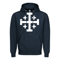 Navy crusader cross of jerusalem Zipper Hoodie - linhVisuals