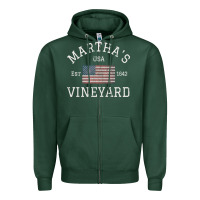 Sports Green martha's vineyard massachusetts american flag usa vintage pullover hoo Zipper Hoodie - linhVisuals
