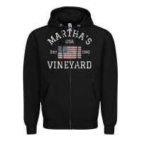 Black martha's vineyard massachusetts american flag usa vintage pullover hoo Zipper Hoodie - linhVisuals