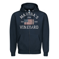Navy martha's vineyard massachusetts american flag usa vintage pullover hoo Zipper Hoodie - linhVisuals