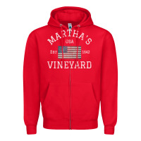 Red martha's vineyard massachusetts american flag usa vintage pullover hoo Zipper Hoodie - linhVisuals