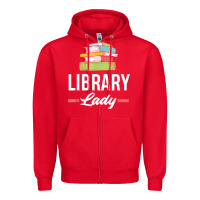 Red womens funny library lady librarian library assistant t shirt Zipper Hoodie - linhVisuals