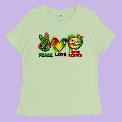 Peace Love Juneteenth Ladies Tee Designed By Fadigitalartstudio