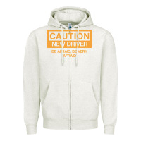 Oatmeal Heather caution new student driver funny Zipper Hoodie - linhVisuals
