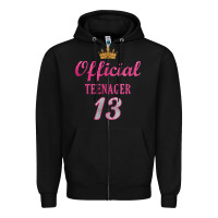 Black official 13 teenager cute 13th birthday ideas for girls t shirt Zipper Hoodie - linhVisuals