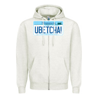 Oatmeal Heather ubetcha (you betcha) minnesota license plate t shirt Zipper Hoodie - linhVisuals