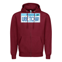 Burgundy ubetcha (you betcha) minnesota license plate t shirt Zipper Hoodie - linhVisuals