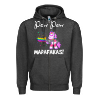 Charcoal Heather womens pew madafakas funny fantasy unicorn with rainbow gun   white v Zipper Hoodie - linhVisuals