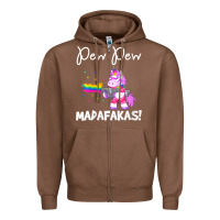 Chestnut womens pew madafakas funny fantasy unicorn with rainbow gun   white v Zipper Hoodie - linhVisuals