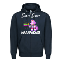 Navy womens pew madafakas funny fantasy unicorn with rainbow gun   white v Zipper Hoodie - linhVisuals