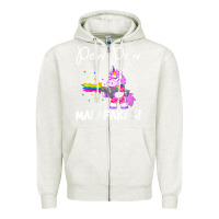 Oatmeal Heather womens pew madafakas funny fantasy unicorn with rainbow gun   white v Zipper Hoodie - linhVisuals
