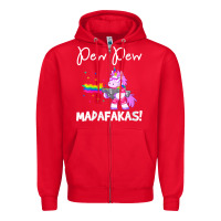 Red womens pew madafakas funny fantasy unicorn with rainbow gun   white v Zipper Hoodie - linhVisuals