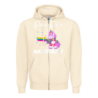 Sandshell womens pew madafakas funny fantasy unicorn with rainbow gun   white v Zipper Hoodie - linhVisuals