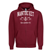 Burgundy nantucket ma vintage crossed oars & boat anchor sports pullover hoodie Zipper Hoodie - linhVisuals