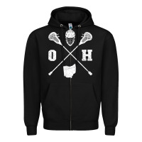 Black ohio lacrosse sticks & helmet state outline lax player t shirt Zipper Hoodie - linhVisuals