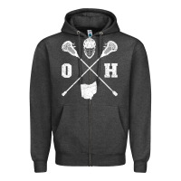 Charcoal Heather ohio lacrosse sticks & helmet state outline lax player t shirt Zipper Hoodie - linhVisuals
