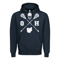 Navy ohio lacrosse sticks & helmet state outline lax player t shirt Zipper Hoodie - linhVisuals