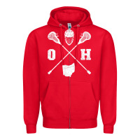 Red ohio lacrosse sticks & helmet state outline lax player t shirt Zipper Hoodie - linhVisuals