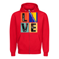 Red vintage retro i love bosnia flag for bosnian pride gift t shirt Zipper Hoodie - linhVisuals