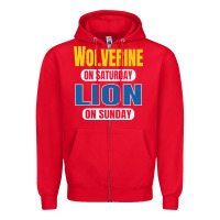 Red wolverine on saturday lion on sunday fans detroit vintage pullover hoo Zipper Hoodie - linhVisuals