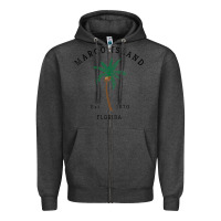Charcoal Heather womens marco island florida colorful palm tree retro novelty art v nec Zipper Hoodie - linhVisuals
