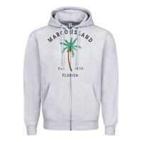Heather Grey womens marco island florida colorful palm tree retro novelty art v nec Zipper Hoodie - linhVisuals