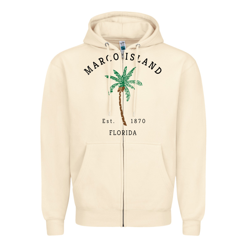 Womens Marco Island Florida Colorful Palm Tree Retro Novelty Art V Nec Zipper Hoodie by linhVisuals | Teevron
