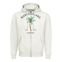 Oatmeal Heather womens marco island florida colorful palm tree retro novelty art v nec Zipper Hoodie - linhVisuals