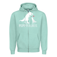 Seafoam womens mommysaurus mom and baby dinosaur v neck t shirt Zipper Hoodie - linhVisuals