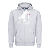Heather Grey womens mommysaurus mom and baby dinosaur v neck t shirt Zipper Hoodie - linhVisuals