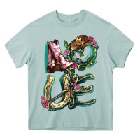 Arona Love boots horseshoe Heavy Core Tee - HowdyJamesFarm