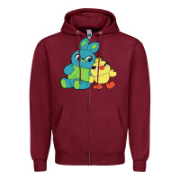 Burgundy bunny and ducky Zipper Hoodie - linhVisuals