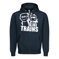 Navy i like trains Zipper Hoodie - linhVisuals