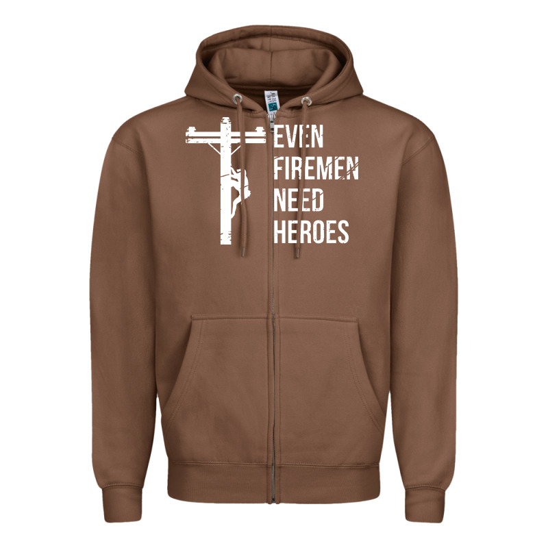 Even Firemen Need Heroes Lineworker Powerline Technician Premium Zipper Hoodie by linhVisuals | Teevron