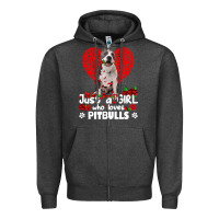 Charcoal Heather pitbull lover dog roses funny just a girl who loves pitbull 213 pitbul Zipper Hoodie - linhVisuals