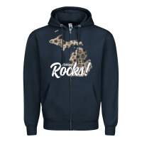 Navy great lakes shaped men women petoskey stone michigan rocks pullover ho Zipper Hoodie - linhVisuals