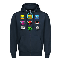 Navy geometry dash insane Zipper Hoodie - linhVisuals