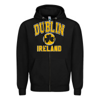 Black womens dublin ireland varsity style shamrock green with amber print v Zipper Hoodie - linhVisuals