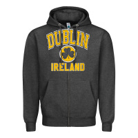 Charcoal Heather womens dublin ireland varsity style shamrock green with amber print v Zipper Hoodie - linhVisuals