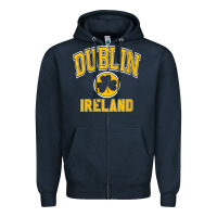 Navy womens dublin ireland varsity style shamrock green with amber print v Zipper Hoodie - linhVisuals