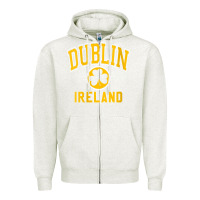 Oatmeal Heather womens dublin ireland varsity style shamrock green with amber print v Zipper Hoodie - linhVisuals