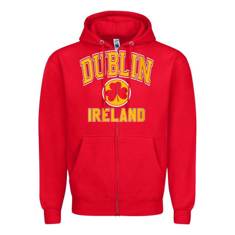 Womens Dublin Ireland Varsity Style Shamrock Green With Amber Print V Zipper Hoodie by linhVisuals | Teevron