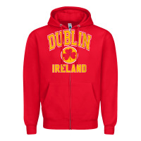 Red womens dublin ireland varsity style shamrock green with amber print v Zipper Hoodie - linhVisuals