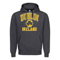 Smoke womens dublin ireland varsity style shamrock green with amber print v Zipper Hoodie - linhVisuals