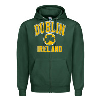 Sports Green womens dublin ireland varsity style shamrock green with amber print v Zipper Hoodie - linhVisuals