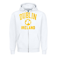 White womens dublin ireland varsity style shamrock green with amber print v Zipper Hoodie - linhVisuals