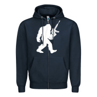 Navy bigfoot with rifle sasquatch 2nd amendment gun t shirt Zipper Hoodie - linhVisuals